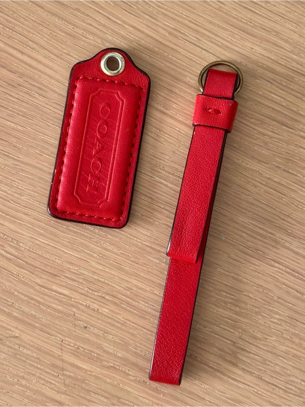 Vintage COACH 2.3" Hang Tag Bag Charm Keychain & Matching Strap Red Leather